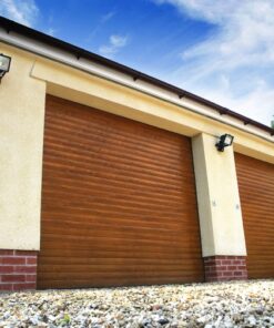 Classic roller garage doors painted golden oak finish