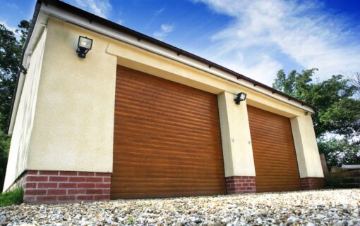 Classic roller garage doors painted golden oak finish