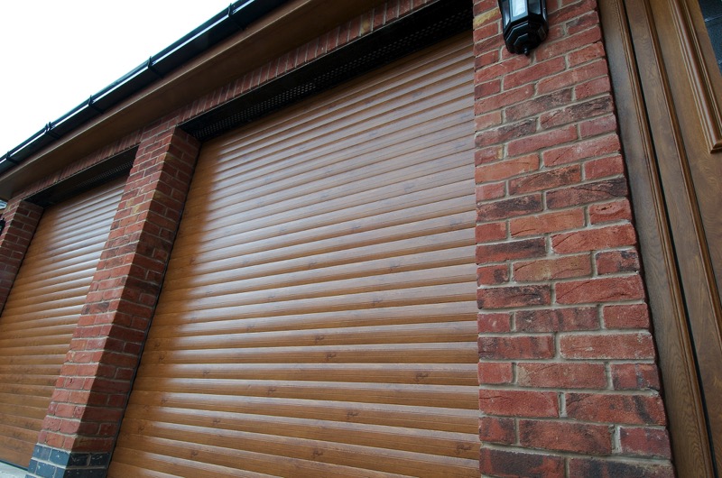 Golden oak roller garage doors